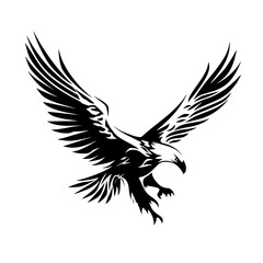Obraz premium a black and white illustration of a bald eagle in flight with its wings spread bald, bird, black, eagle, flight, fly, illustration, silhouette, wing , Generative art.