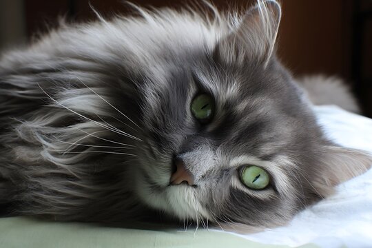 Gray cat resting, close-up view