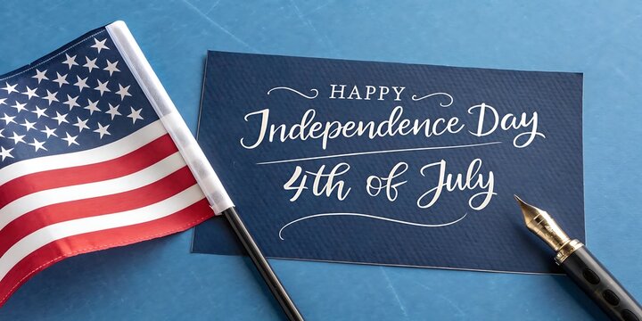 Happy independence day 4th of july greeting card with american flag and fountain pen - Powered by Adobe