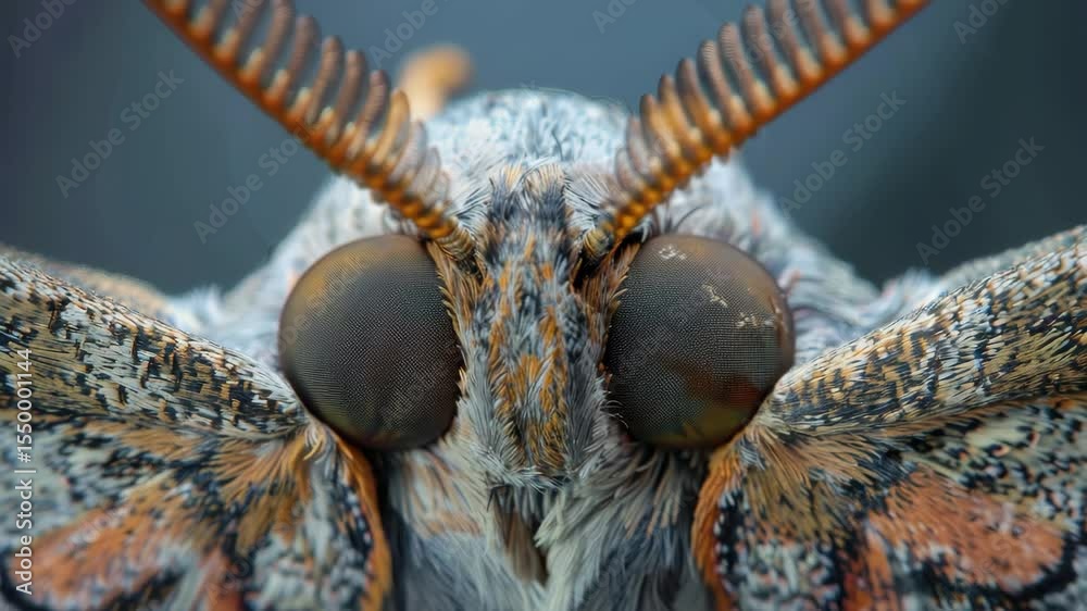 Aufkleber Close-up macro view of a vibrant moth focusing on intricate details of eyes and wings in a natural setting