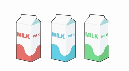 Milk Box Color Icon Set. Vector editable color flat illustration set of a box of milk