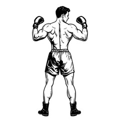 Fototapeta premium a black and white drawing of a boxer wearing boxing gloves black, boxer, boxing glove, drawing, illustration, man, wear , Generative art.