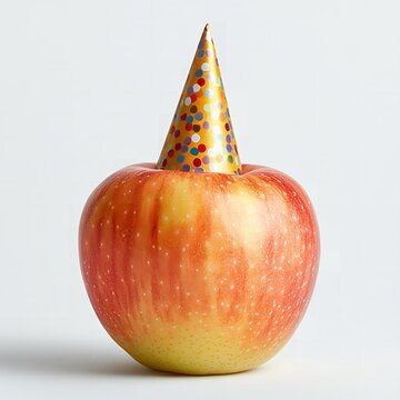Festive Apple with Colorful Party Hat Celebration Concept