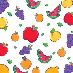 seamless pattern with fruits illustration isolated on white background. fruits pattern design