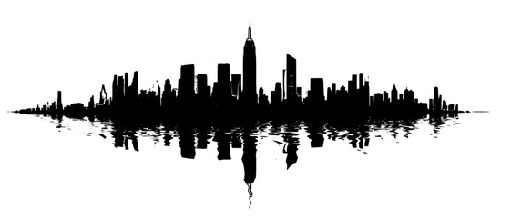 Fototapeta premium black and white skyline of a city on the water black, building, city, skyline, water , Generative art.
