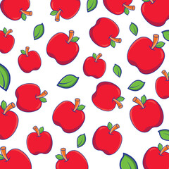 Red Apples Seamless Vector Pattern Tiles. Hand drawn vector