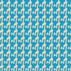Geometric houndstooth blue seamless pattern with pied-de-poule ornament. Monochrome graphic design. Modern minimalist stylish squared background. Vector chequered motif for fabric, textile.