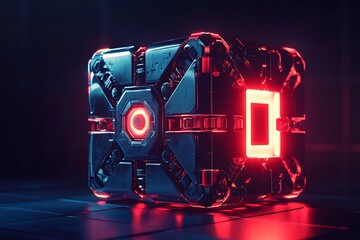 3D icon of a programmable robotic cube with movable joints, futuristic lighting