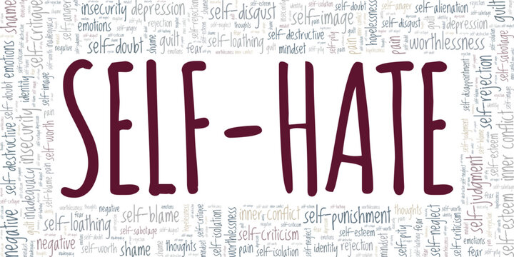 Self-hate word cloud conceptual design isolated on white background.