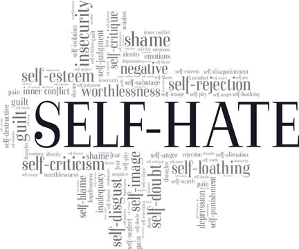 Self-hate word cloud conceptual design isolated on white background.