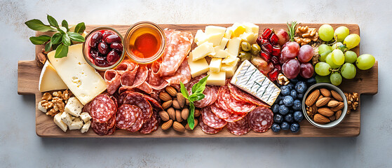 Artisanal Charcuterie Board with Meats, Cheeses, Fruits, and Nuts
