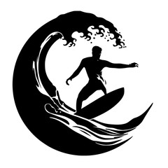 a black silhouette of a man riding a surfboard on a wave black, board, man, ride, silhouette, surf, surfboard, surfer, wave