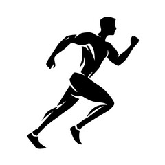 black silhouette of an athlete running a race, icon isolated on white background athlete, black, icon, man, race, run, run with, runner, silhouette 