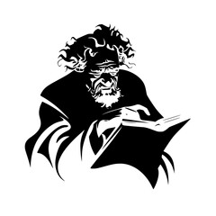 a black and white illustration of a man with a book art, black, book, hand, illustration, man 