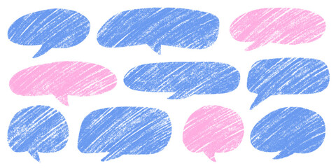 Crayon Speech Bubble Frame. Vector Chalk Talk Balloon. Colorful Dialog Chat Illustrations