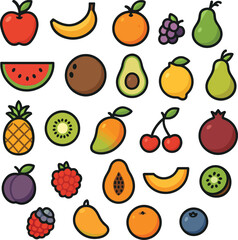 Set of Fruits and Berries Icon Collection in Vector Design
