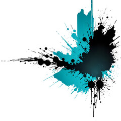 Teal and Black Abstract Paint Splash with Irregular Texture on Transparent Background