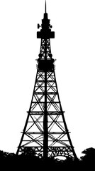 a black and white silhouette of a radio tower black, silhouette, tower , Generative art.