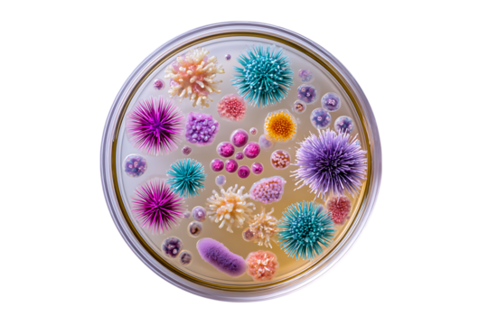 Colorful bacteria and fungi cultures in petri dish