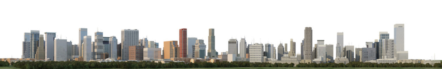 3D render panoramic view of a city on a transparent background
