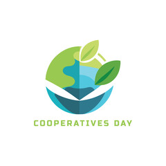 Symbolic earth illustration representing cooperatives day with green leaves and clean modern design