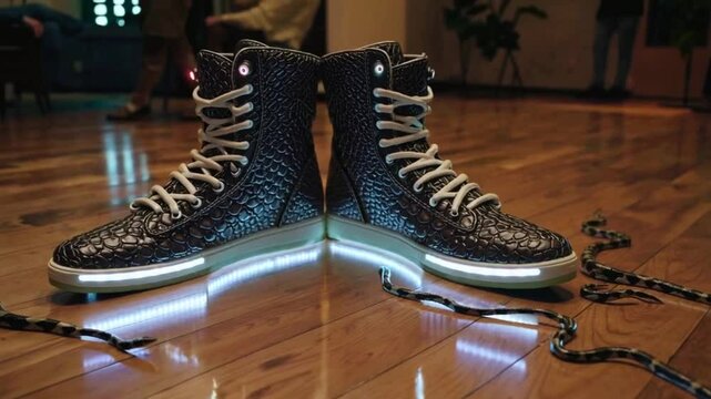 4K UHD Video of LED Snake Skin Sneakers 