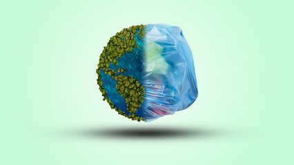 Eco concept, heap of garbage inside half of planet, earth. 3d illustration