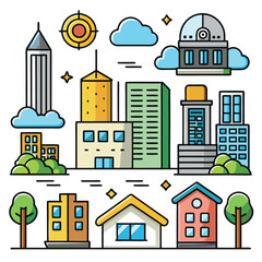Fototapeta premium Building house line art vector design 