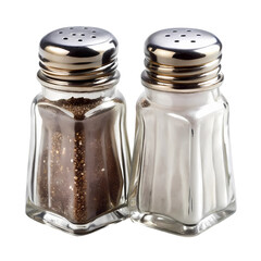 Salt and Pepper Shaker Set Glass and Metal isolated on transparent bacckground