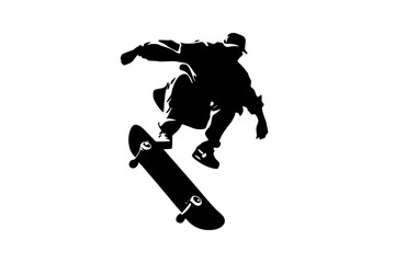 a black silhouette of a man jumping on a skateboard black, jump, man, person, silhouette, skateboard, skateboarder
