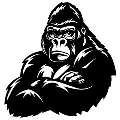 a black and white illustration of an angry gorilla angry, arm, black, gorilla, illustration, monkey, silhouette