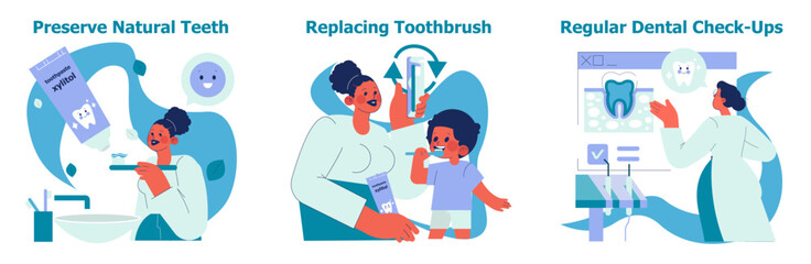 Dental Care Habits Illustration Featuring Family Activities
