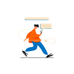 Flat Illustration of Person Holding and Looking at Smartphone