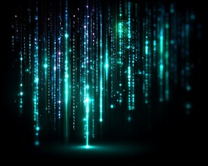 Abstract digital rain, glowing binary code