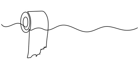 Obraz premium continuous line drawing of toilet tissue.one line drawing of toilet tissue roll. vector illustration of single line of tissue hanging in bathroom. isolated white background. 