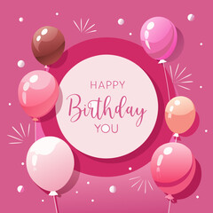 Happy Birthday Pink Balloons Celebration Card Design