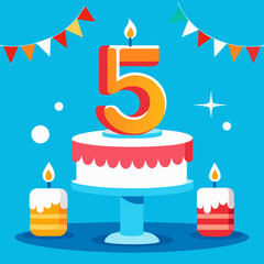 Fifth Birthday Cake with Candles and Bunting