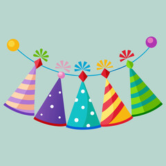 Colorful Party Hats Hanging on a String for Celebration