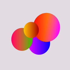 Several overlapping circles with gradient colors ranging from red, orange, pink to blue and green are arranged against a light gray background