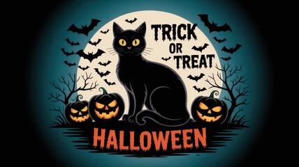 Halloween black cat trick or treat design
