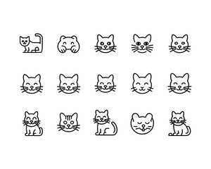 ''Cat Outline Icons PNG - Minimalist Feline Symbols on Transparent Background.''