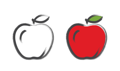 Two hand draw apples. agriculture, farming and harvest symbols. Natural organic fruits. Isolated vector images