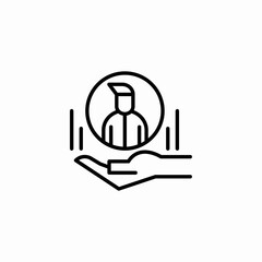 hand holding person icon sign vector