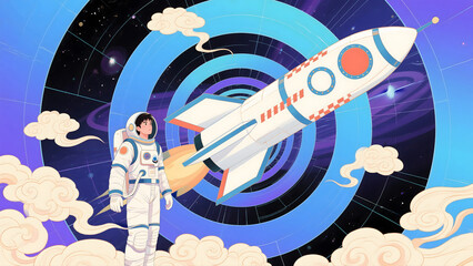 Fototapeta premium Astronaut Launching into Space Adventure