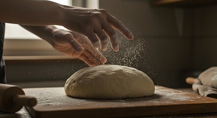 Artisan Bread Making Flour Dusting a Homemade Dough