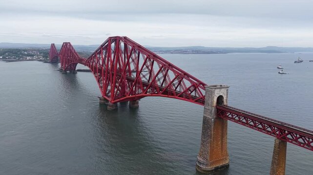 Aerial view of Forth Bridge over Firth of Forth, Scotland, United Kingdom