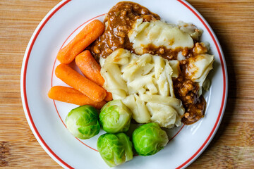 Classic Minced Lamb Shepherds Pie With Brussel Sprouts And Carrots