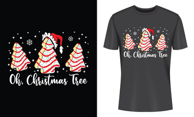 Festive Christmas T-shirt Design Featuring Adorable Candy Cane Trees and a Playful Oh Christmas Tree Slogan Perfect for Holiday Apparel
