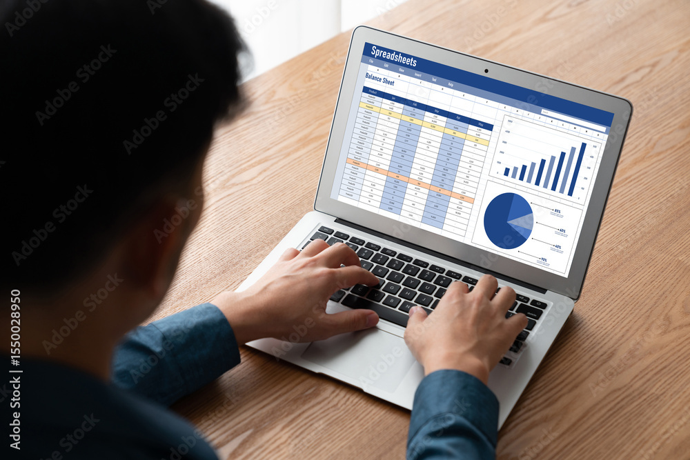 Poster spreadsheet document information financial startup concept. data and graphs in spreadsheet documents