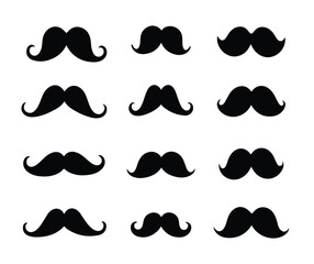 Mustache icons vector silhouette set